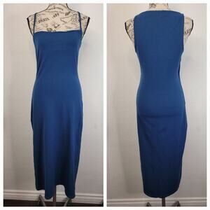 Susana Monaco Square Neckline Slip Midi Dress Size Small Stretch Blue